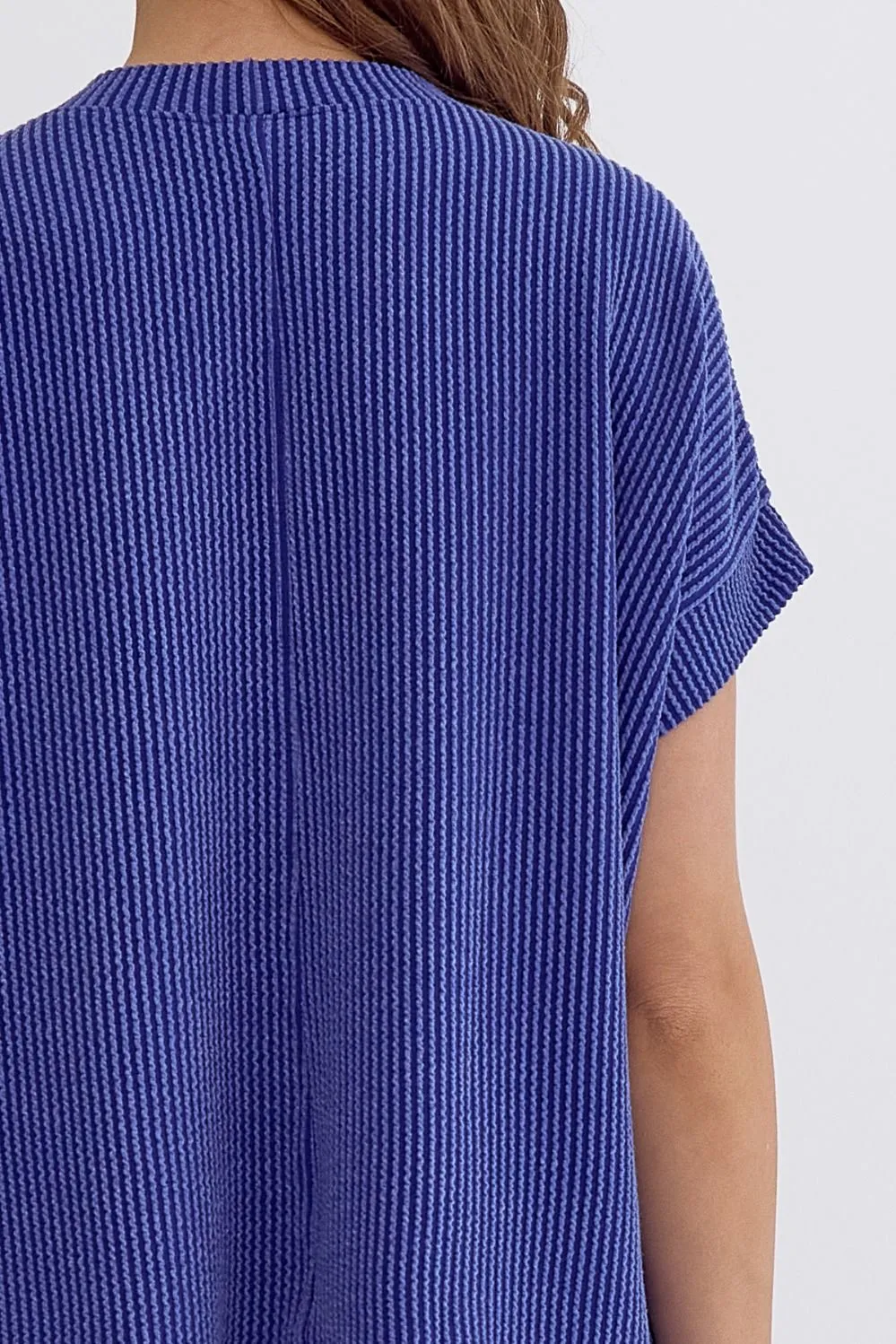 Asymmetrical Hem Ribbed Short Sleeve Top