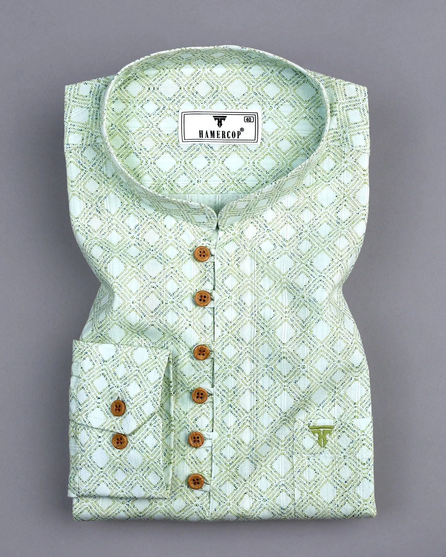 Bangor Green Printed Dobby Cotton Shirt Style Kurta