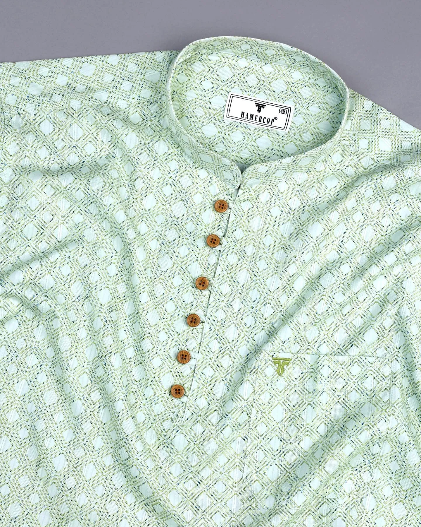 Bangor Green Printed Dobby Cotton Shirt Style Kurta