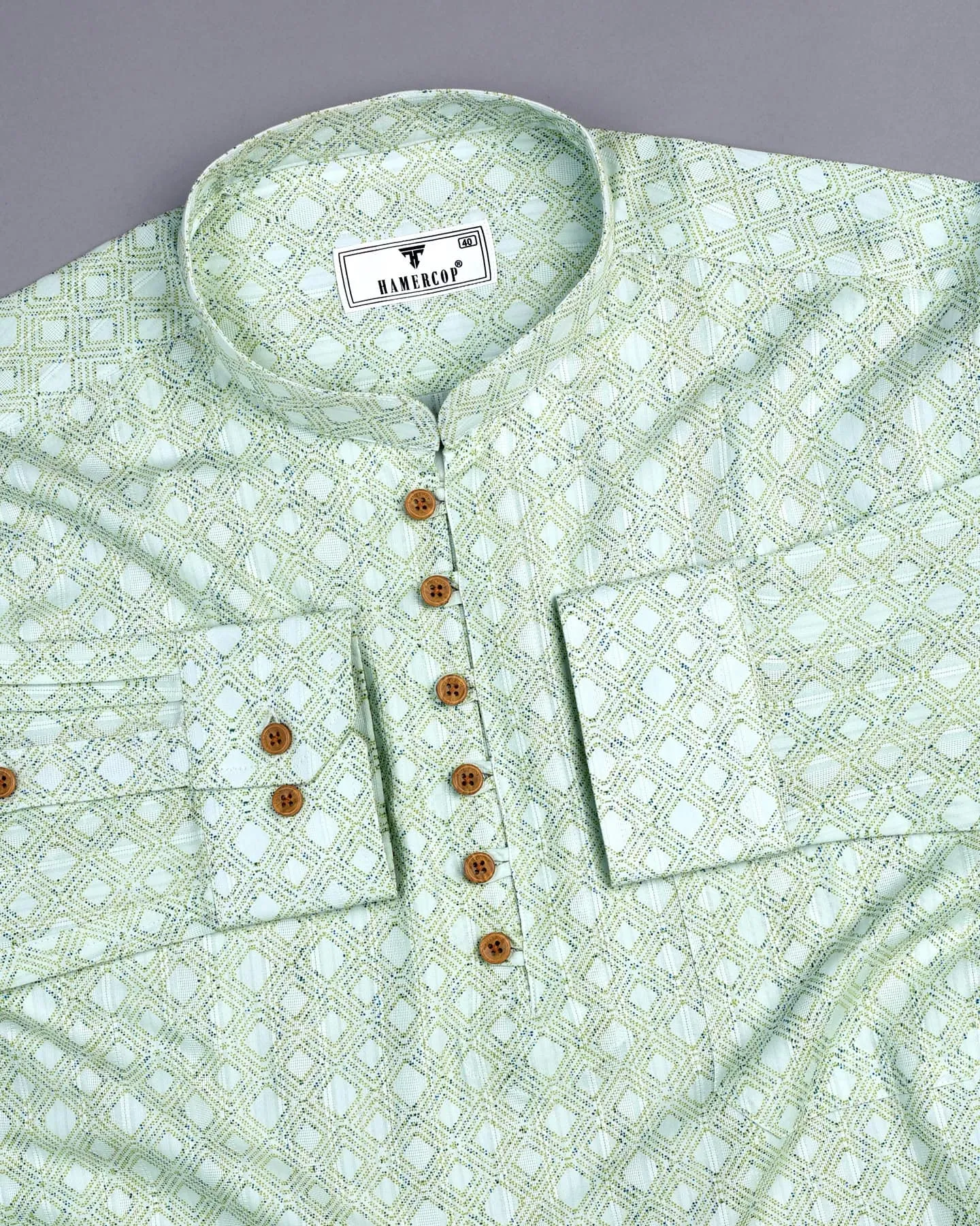 Bangor Green Printed Dobby Cotton Shirt Style Kurta
