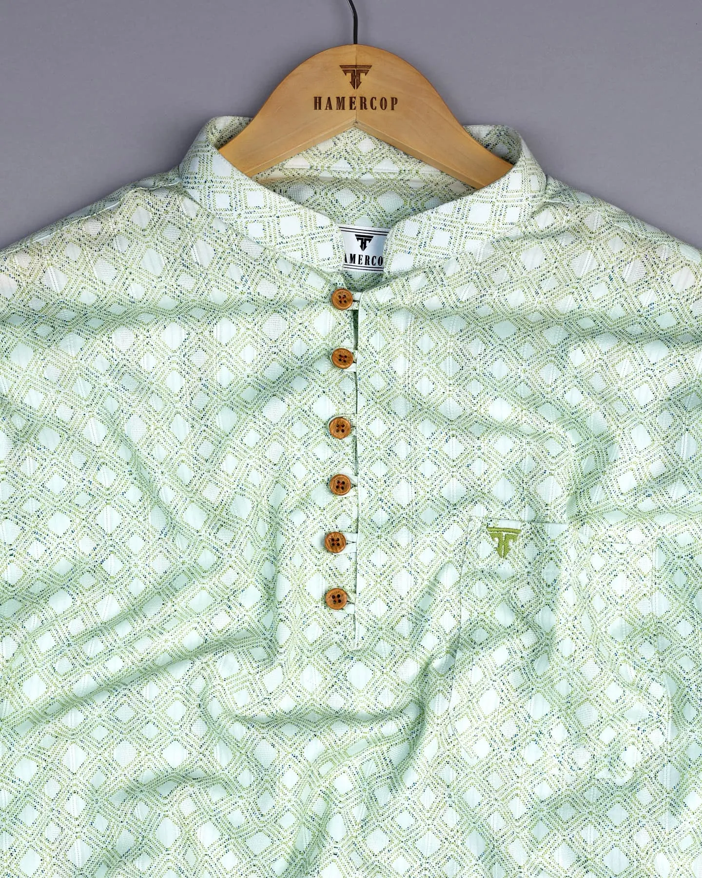 Bangor Green Printed Dobby Cotton Shirt Style Kurta