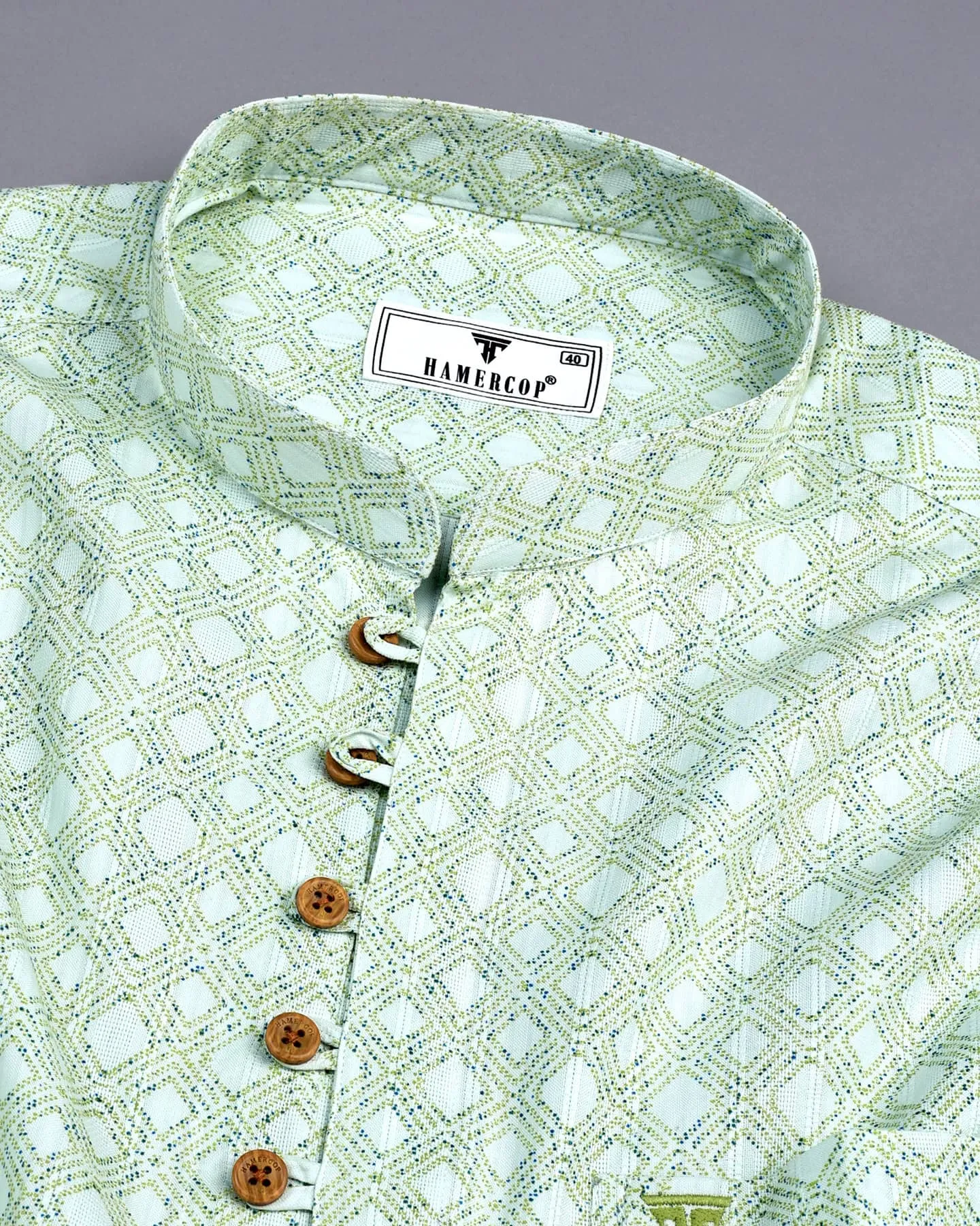 Bangor Green Printed Dobby Cotton Shirt Style Kurta