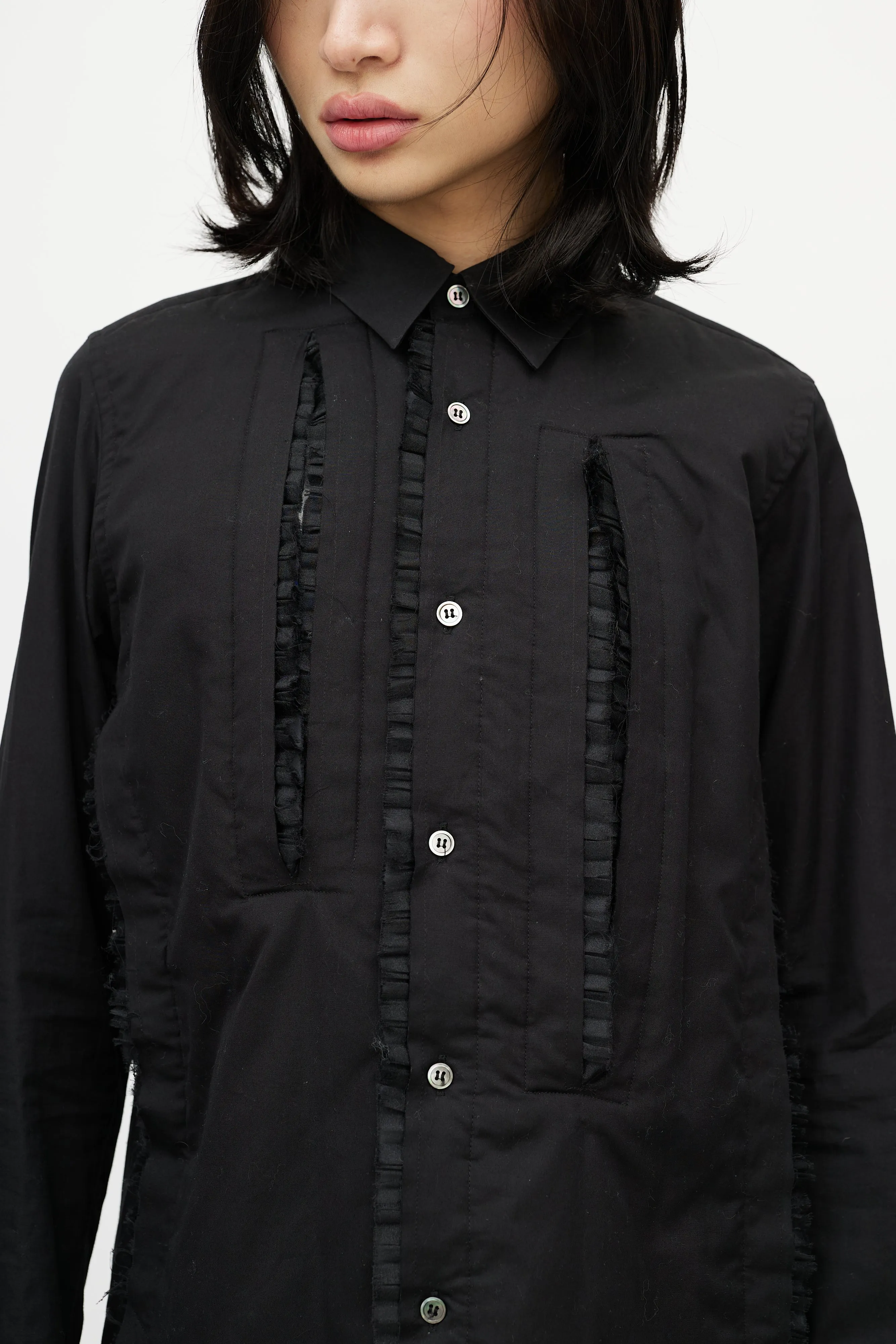 Black Cotton & Tulle Ruffle Shirt
