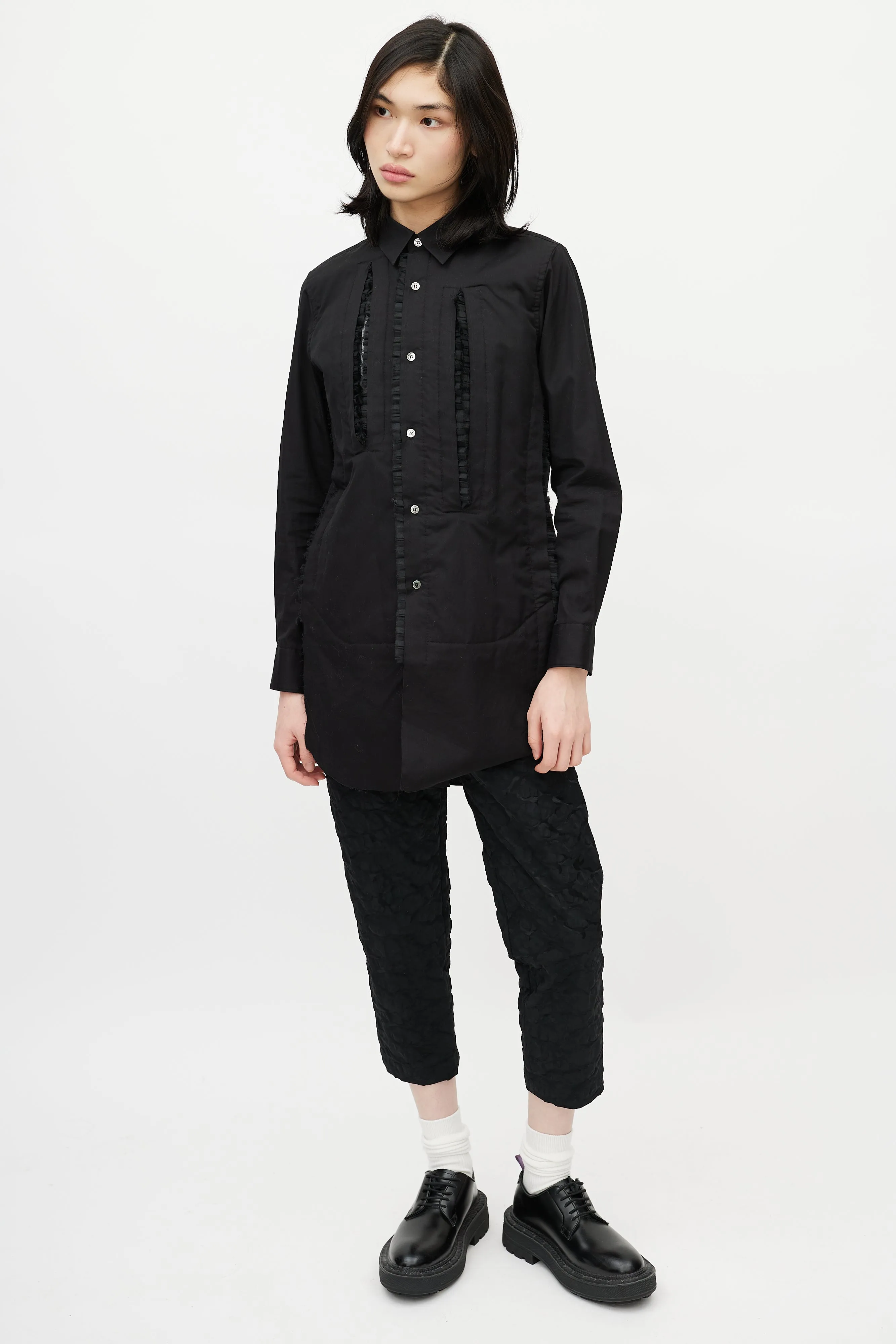 Black Cotton & Tulle Ruffle Shirt