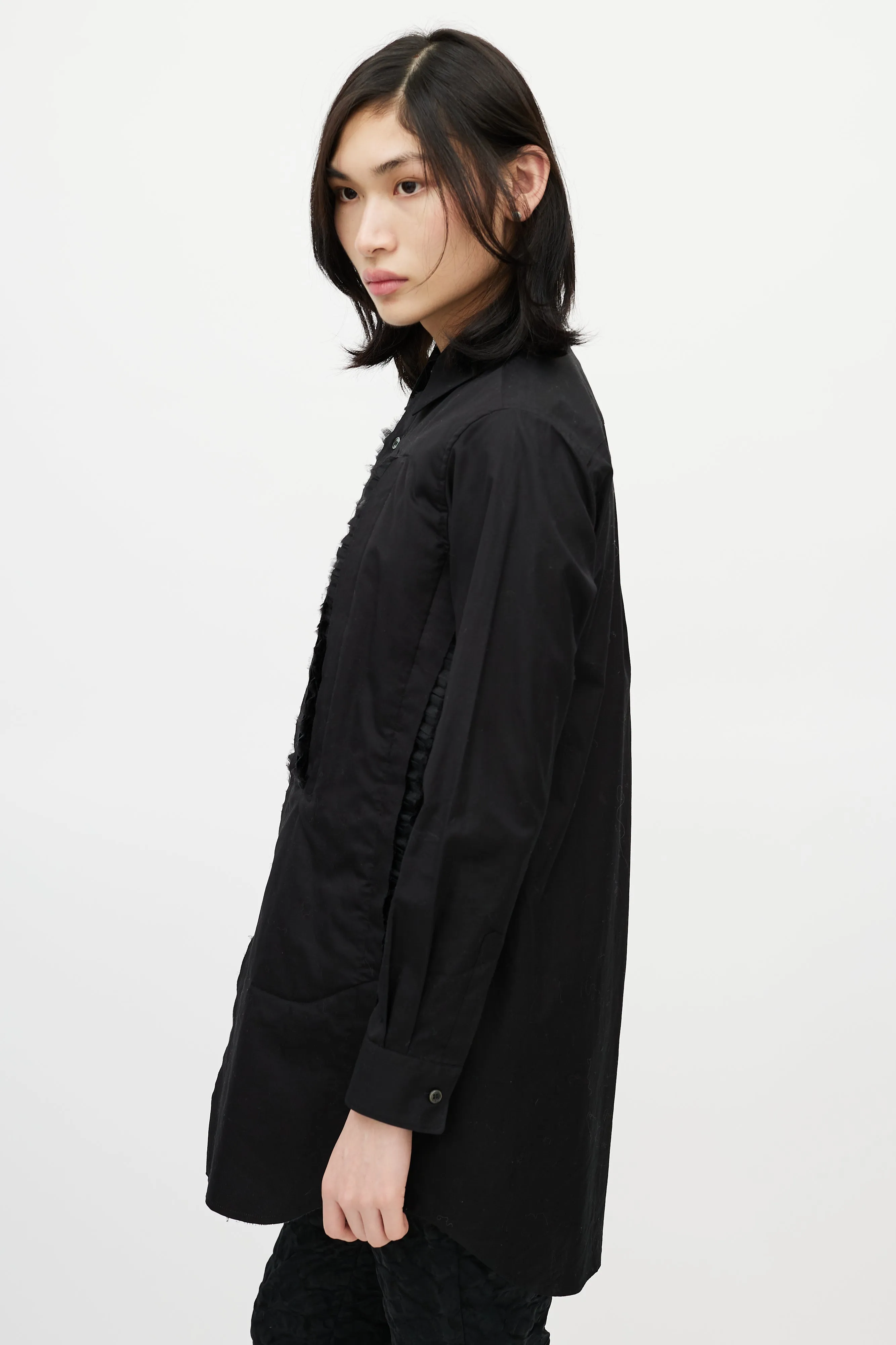 Black Cotton & Tulle Ruffle Shirt
