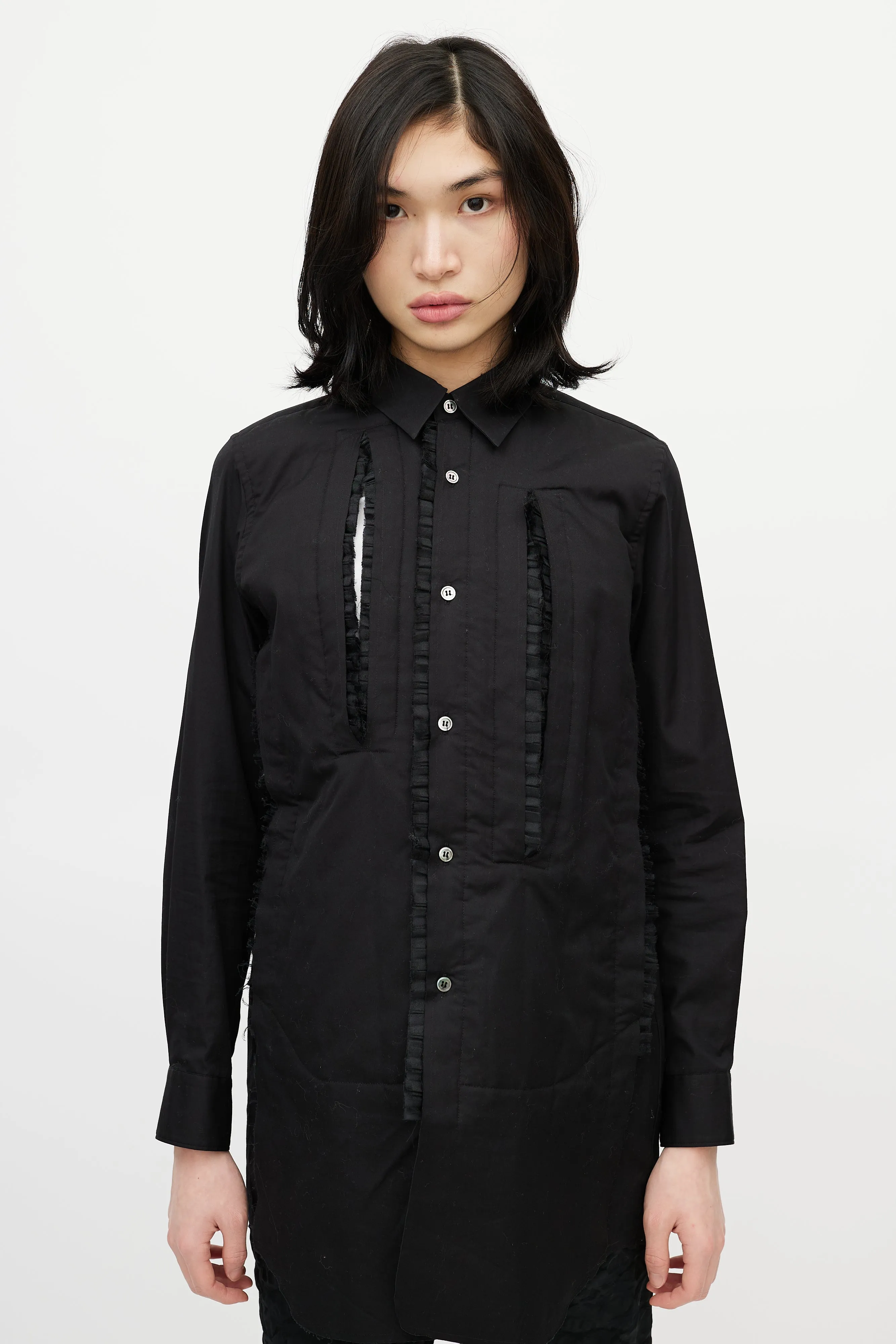 Black Cotton & Tulle Ruffle Shirt