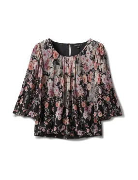 Border Floral Print Bubble Hem Blouse