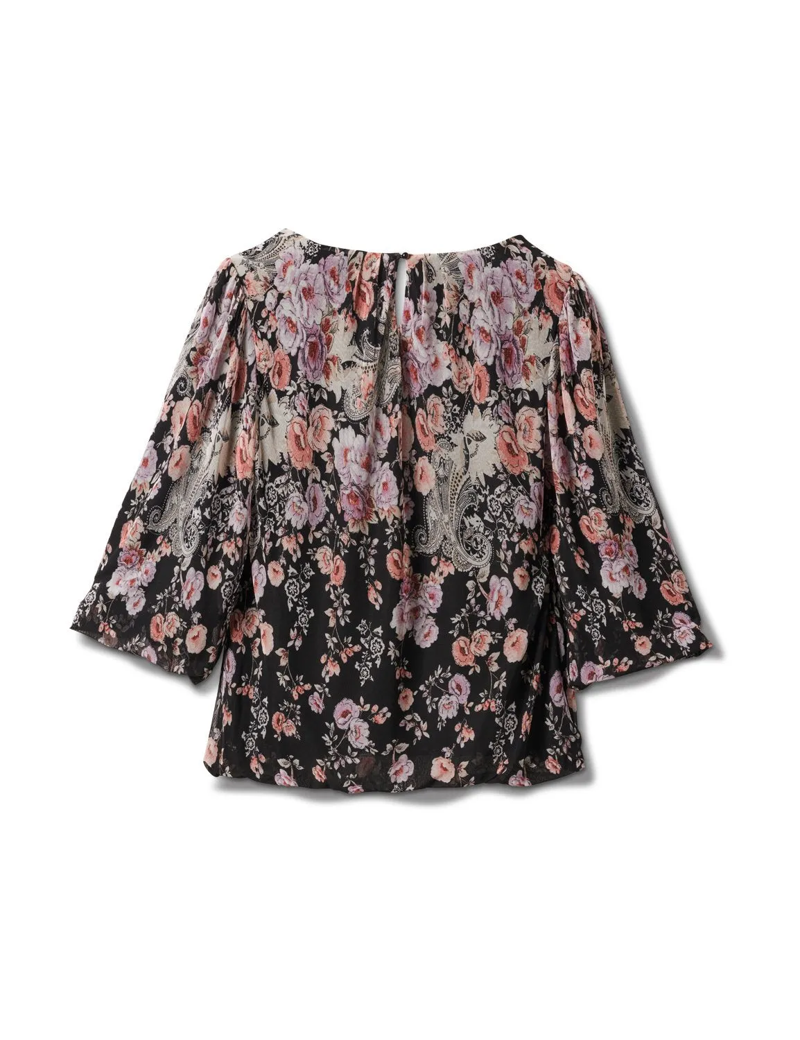 Border Floral Print Bubble Hem Blouse