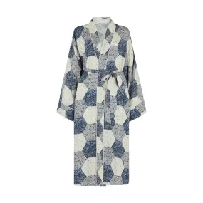 Corina Kimono Style Aster Patchwork Print Robe In Blue