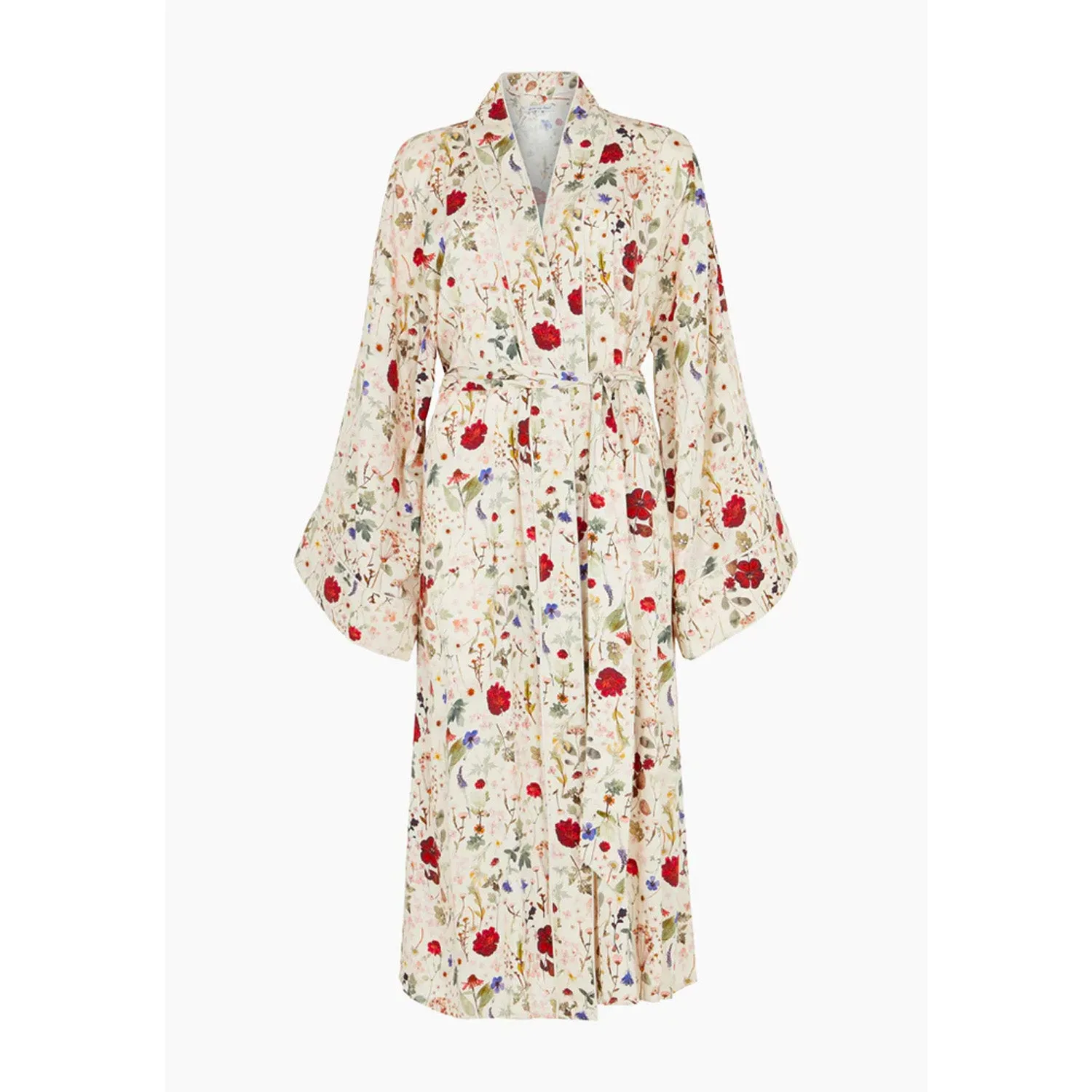 Corina Kimono Style Pressed Floral Print Robe In Cream