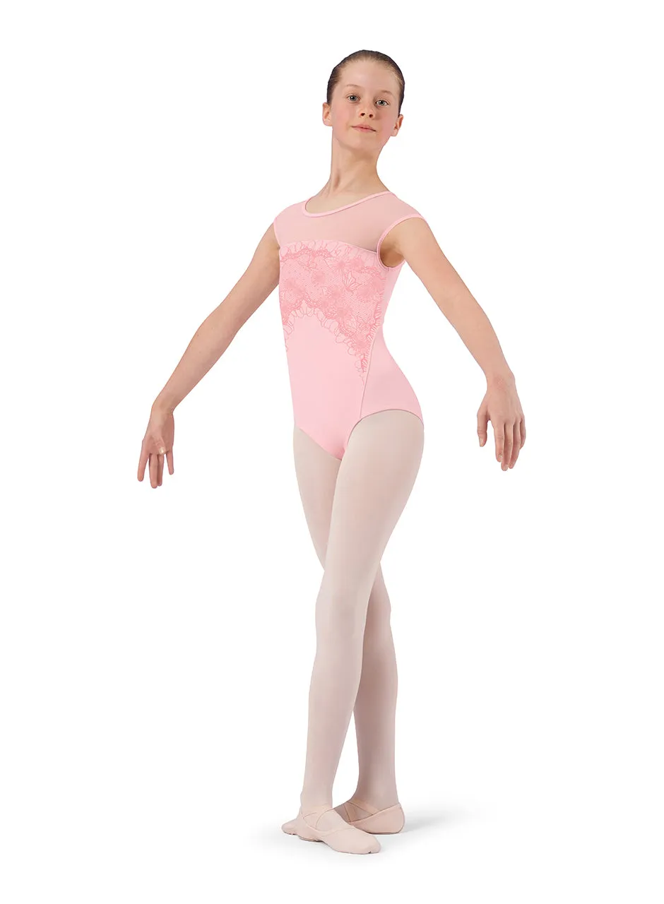 Girls Pink Print Butterflies & Flowers Cap Sleeve Leotard