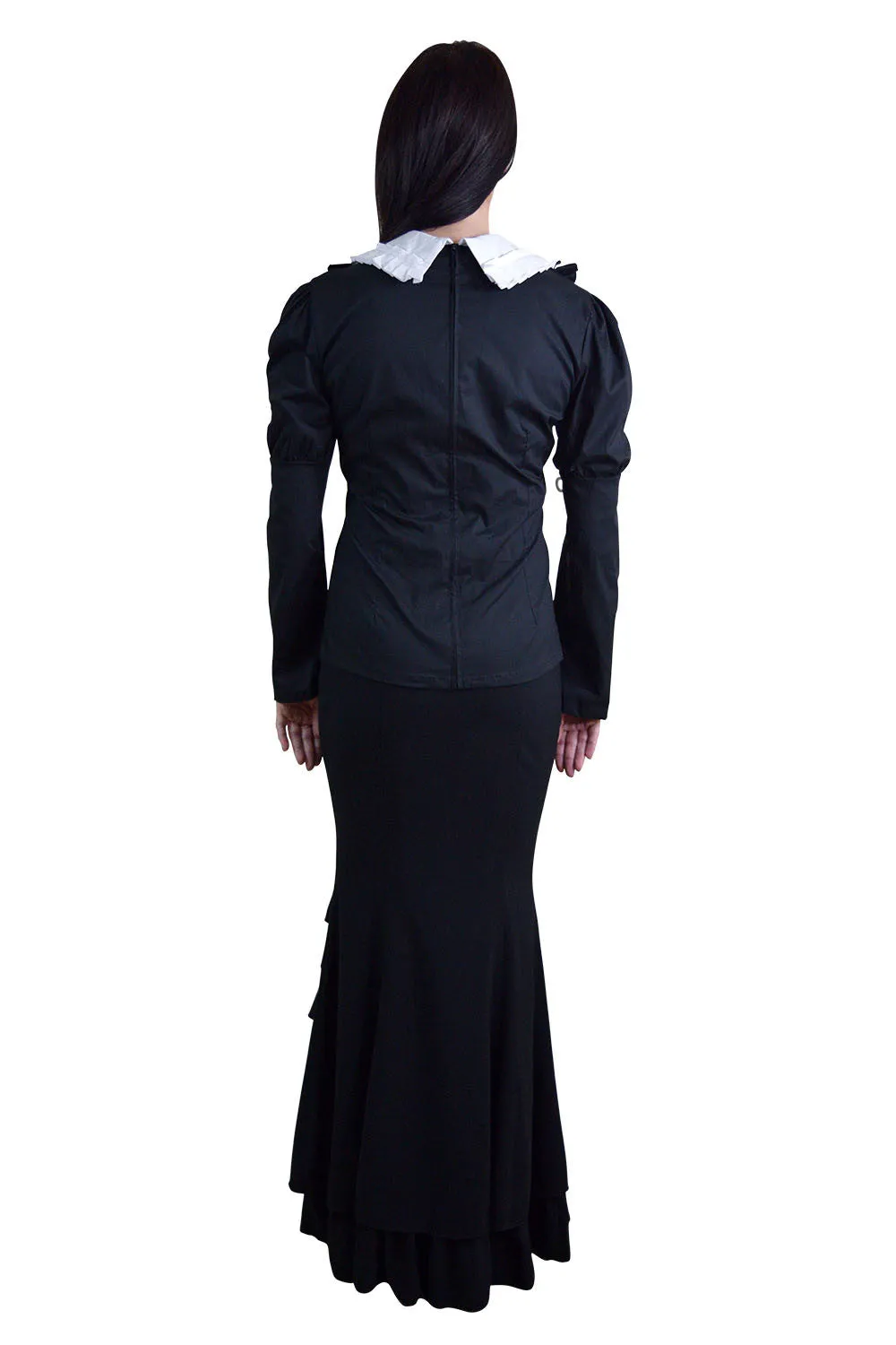 Gothic Lolita Black & White Ruffle Long Sleeves Blouse Top