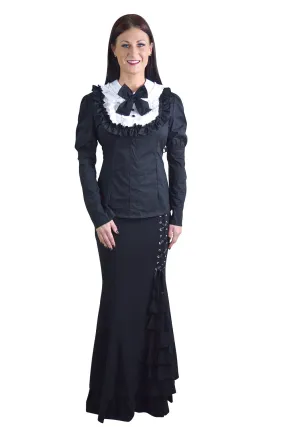 Gothic Lolita Black & White Ruffle Long Sleeves Blouse Top