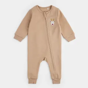 Littlest Reindeer on Taupe Fleece Playsuit