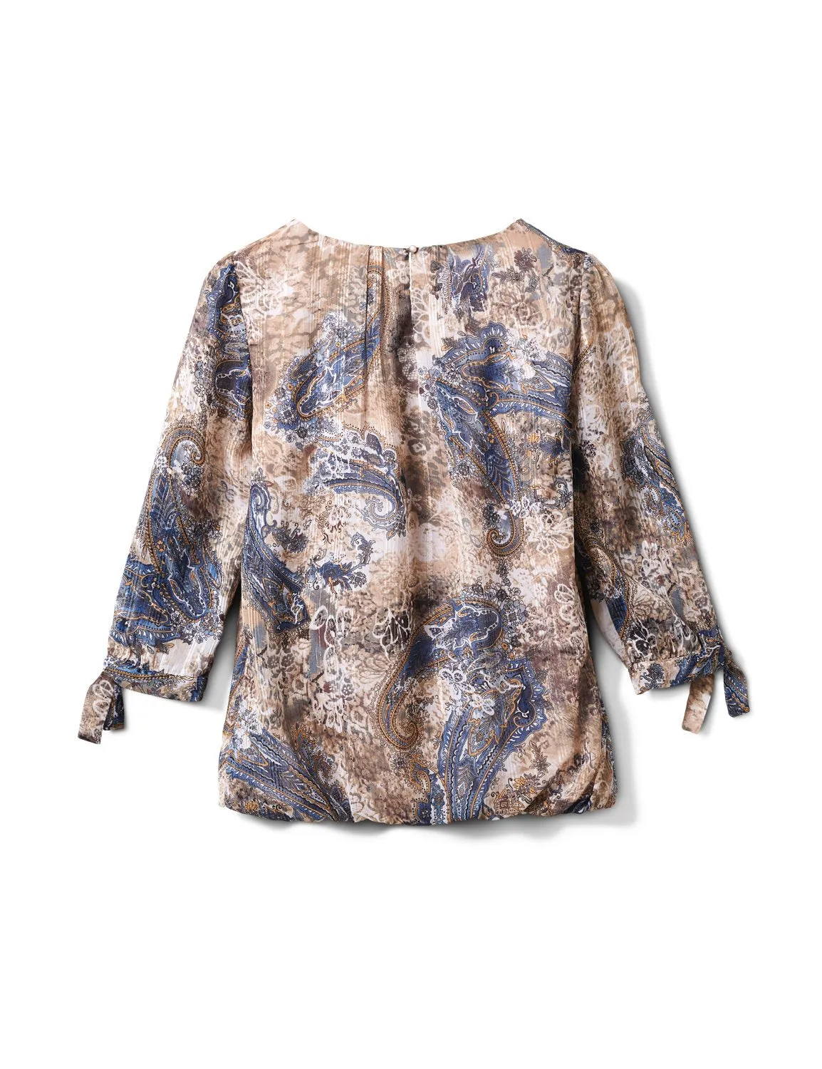 Lurex Tie Sleeve Paisley Bubble Hem Blouse