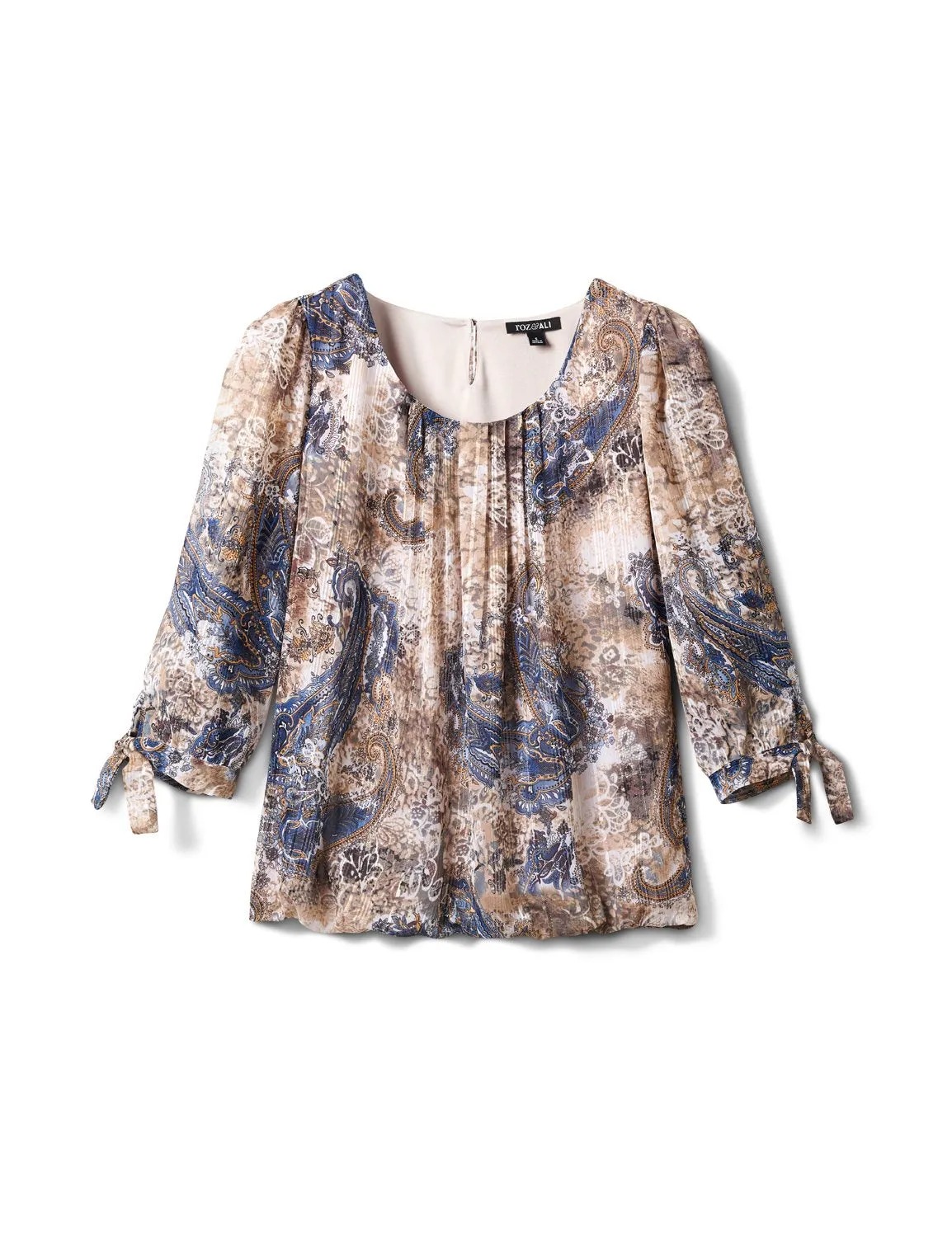 Lurex Tie Sleeve Paisley Bubble Hem Blouse