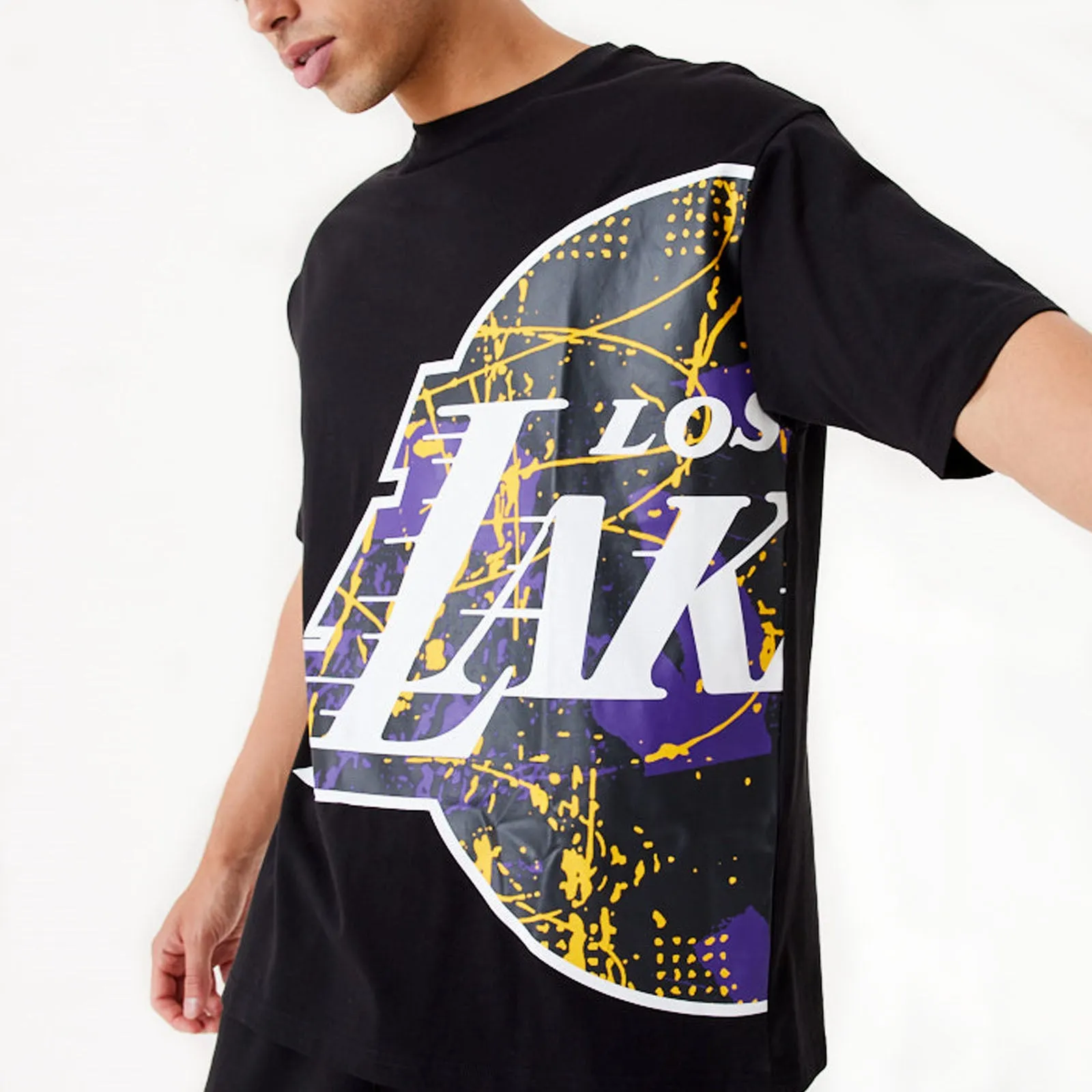 New Era Mens Los Angeles Lakers Large Team Logo T-Shirt - Black