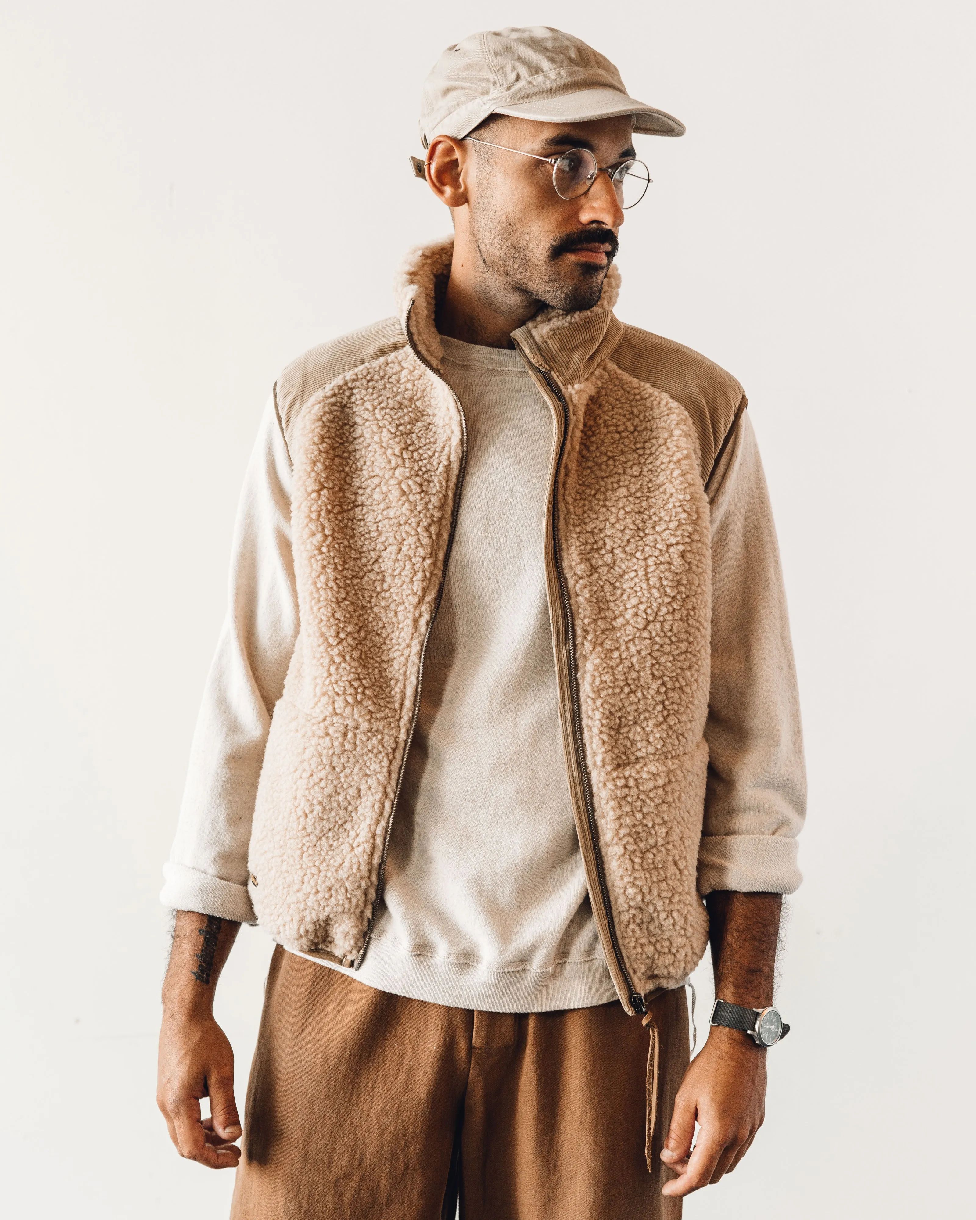 OrSlow Boa Fleece Vest, Sand/Beige