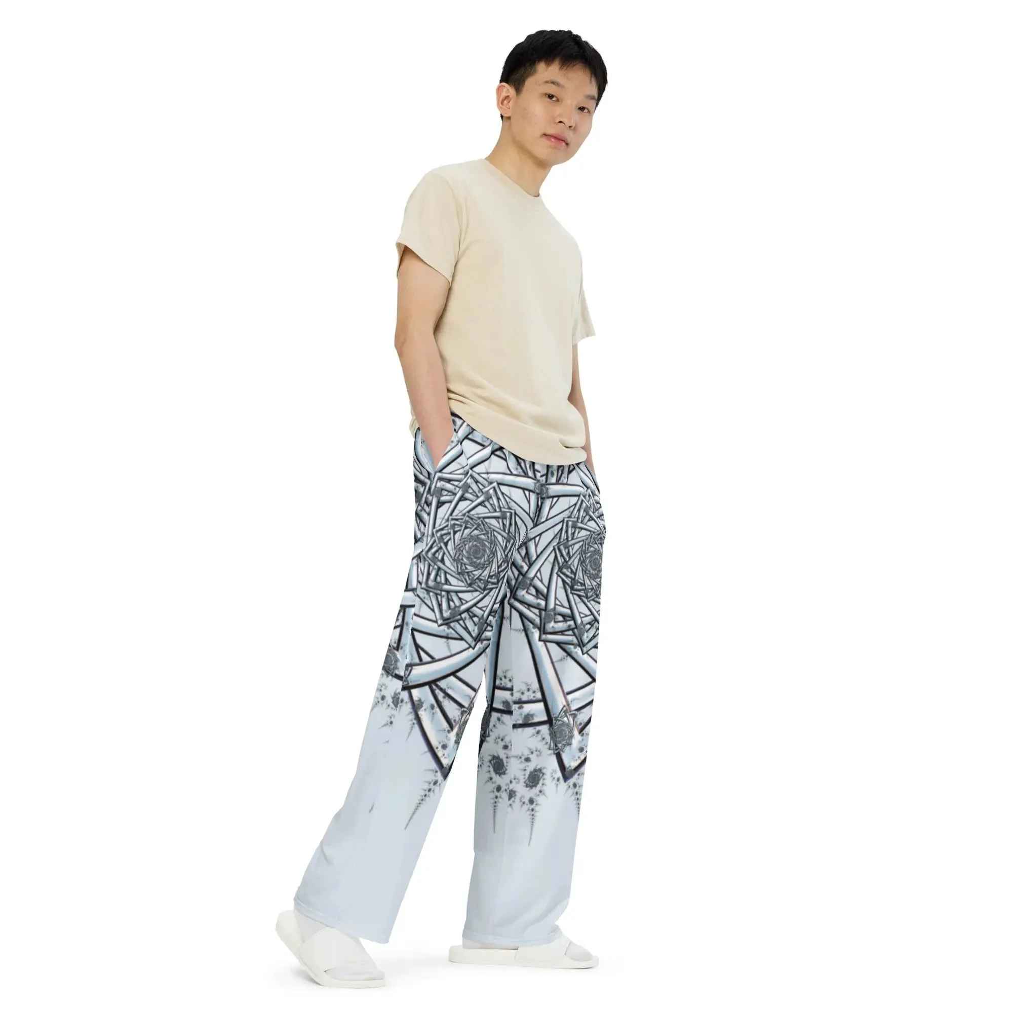 "Topological Rose" Collection - All-over Print Unisex Wide Leg Pants