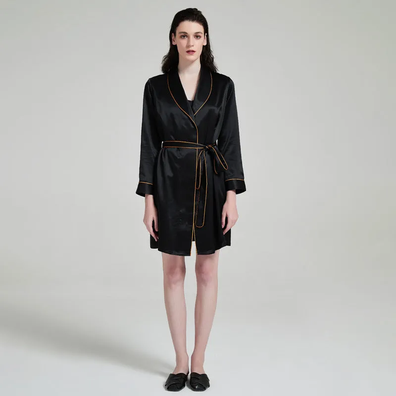 Silk Robes – Elegant Trimmed Robe with Sling Dress