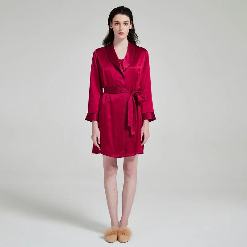 Silk Robes – Elegant Trimmed Robe with Sling Dress