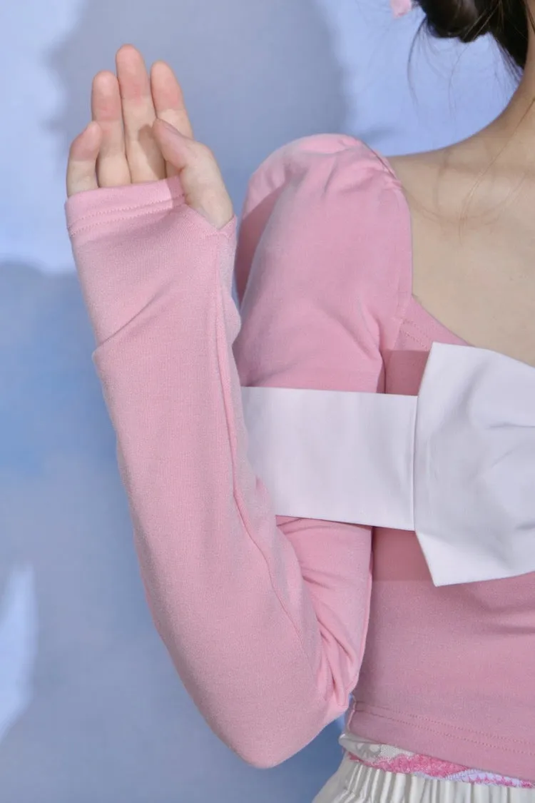 Sweet Bow Square Neck Pink Top
