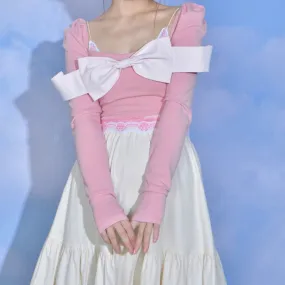 Sweet Bow Square Neck Pink Top