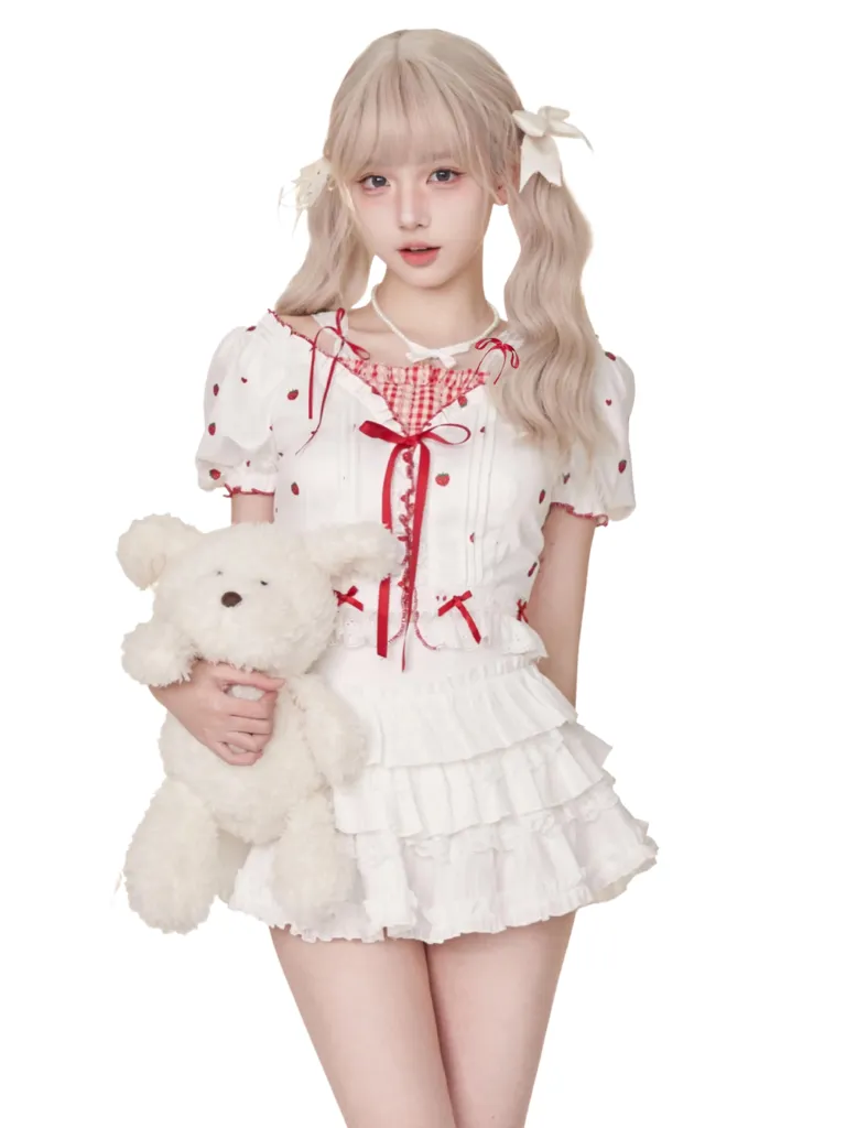 Top Sleeve   Cake Puff Strawberry Skirt Mousse