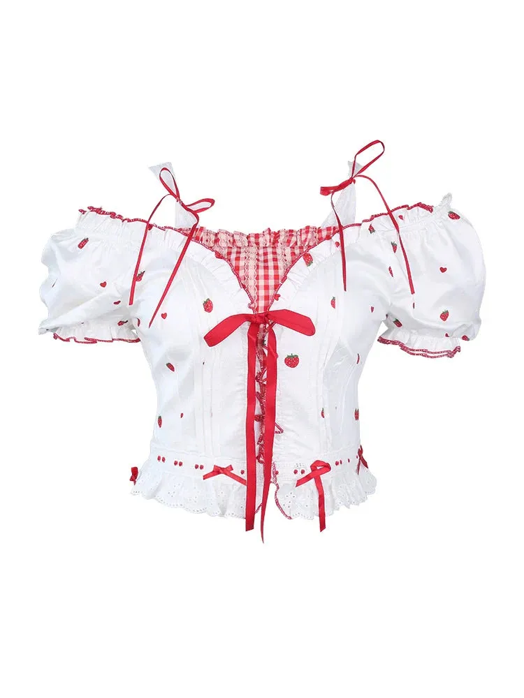 Top Sleeve   Cake Puff Strawberry Skirt Mousse