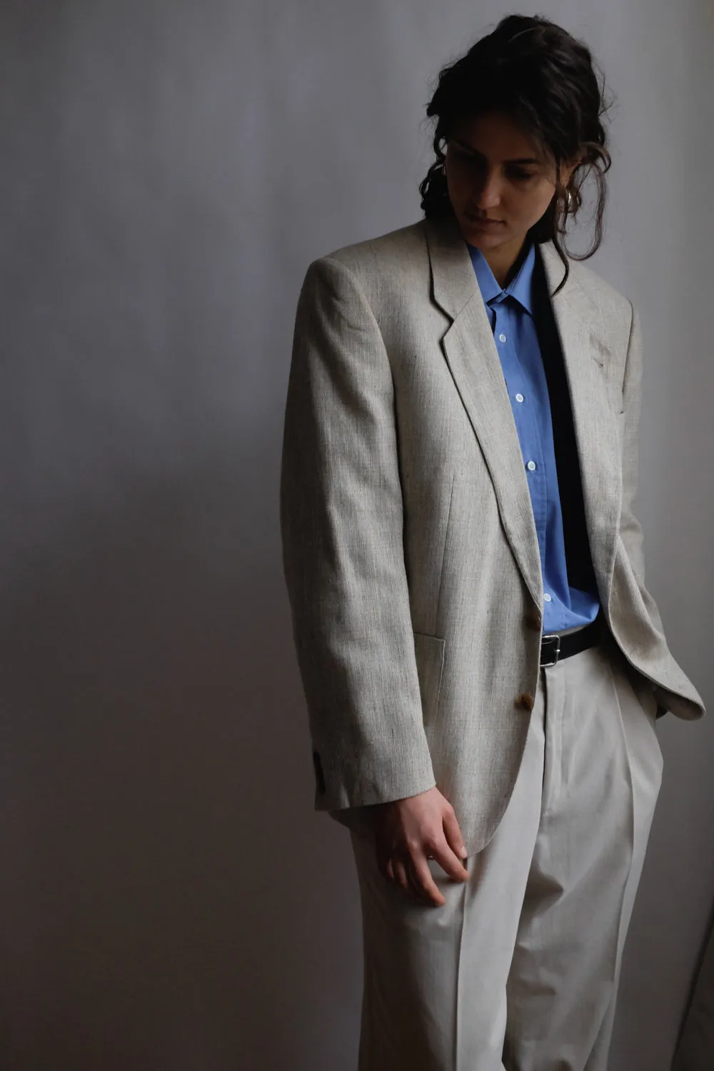VINTAGE LINEN BLEND BEIGE BOXY BLAZER
