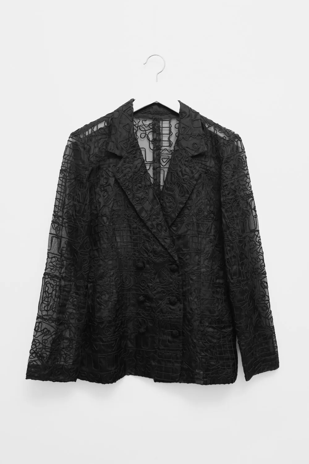VINTAGE SEE THROUGH BLACK EMBROIDERY BLAZER