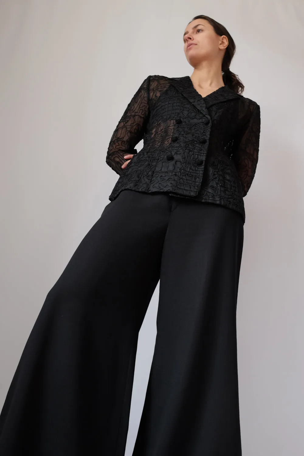 VINTAGE SEE THROUGH BLACK EMBROIDERY BLAZER
