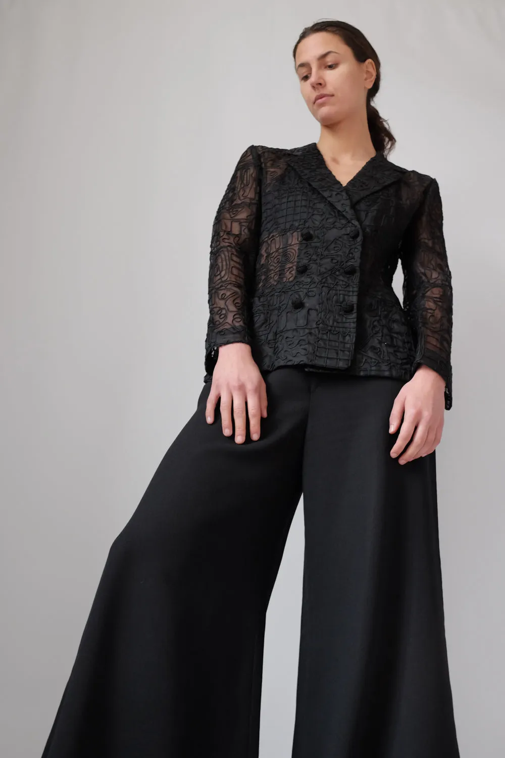 VINTAGE SEE THROUGH BLACK EMBROIDERY BLAZER