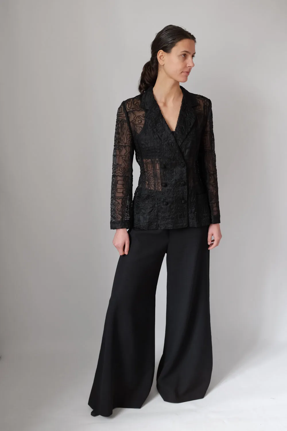 VINTAGE SEE THROUGH BLACK EMBROIDERY BLAZER