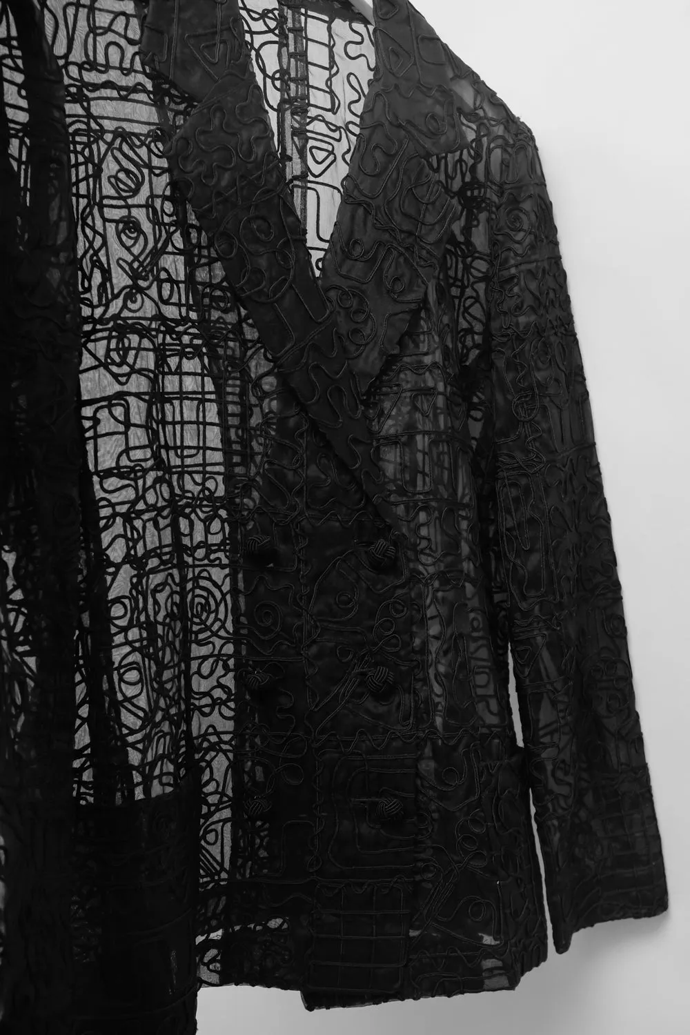 VINTAGE SEE THROUGH BLACK EMBROIDERY BLAZER