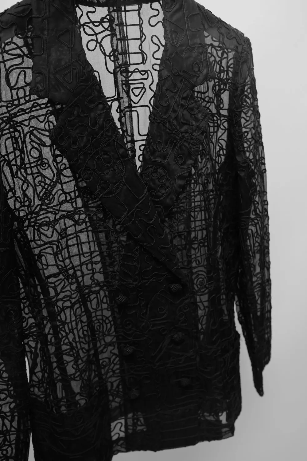 VINTAGE SEE THROUGH BLACK EMBROIDERY BLAZER