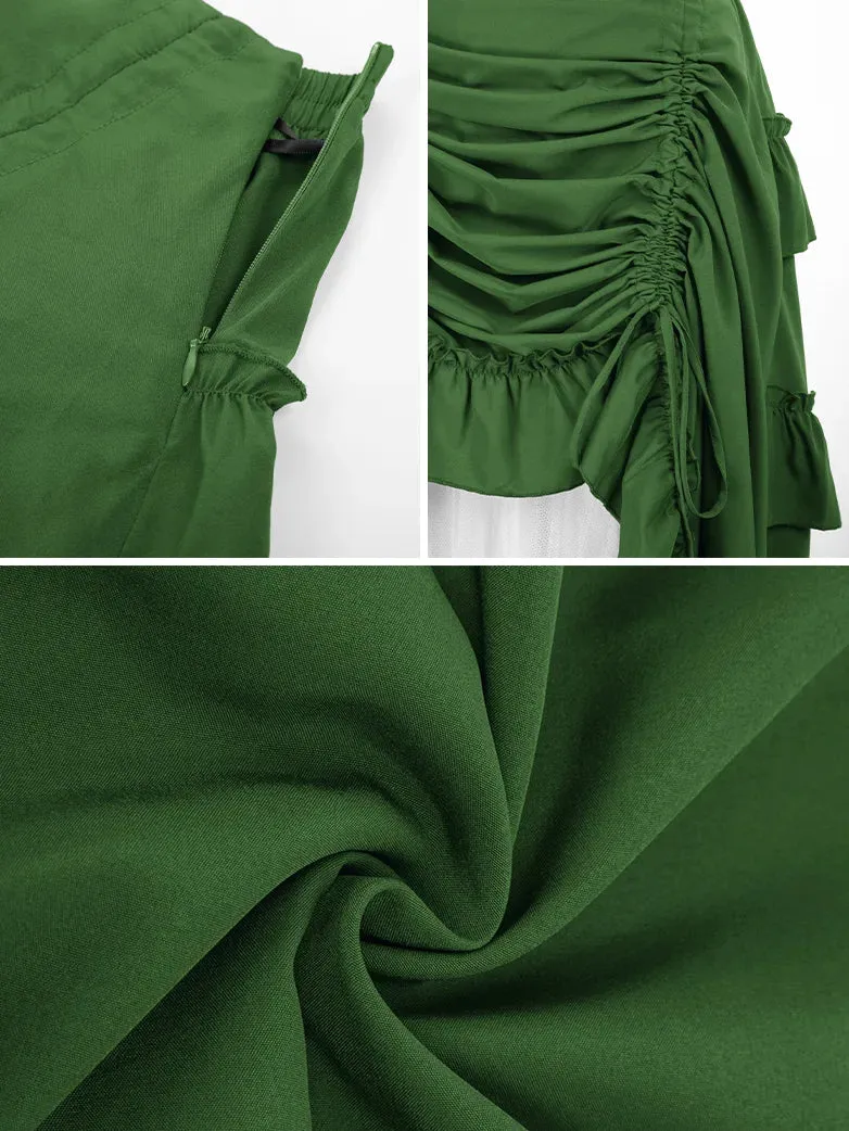 Women High-Low Skirts Adjustable Ruffle Cake Maxi Skirt
