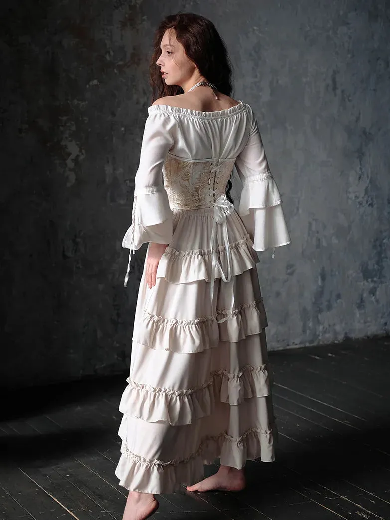 Women High-Low Skirts Adjustable Ruffle Cake Maxi Skirt
